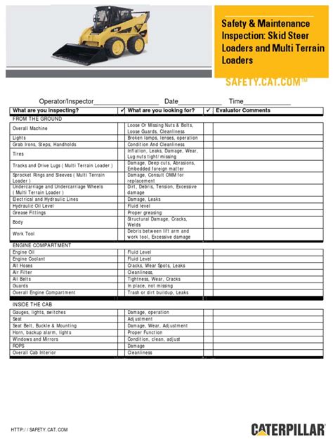 skid steer loader maintenance checklist|cat 259d maintenance checklist.